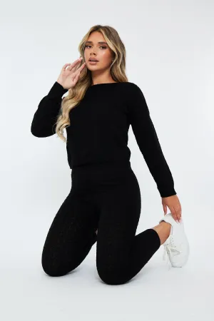 Black Knit Cropped Jumper & Jogger Set - Kezzie