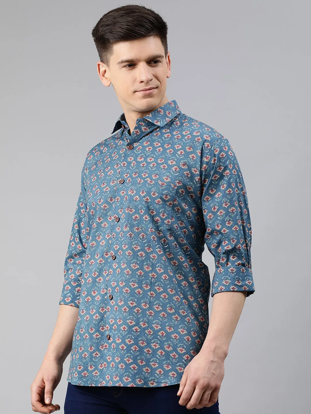 Blue Cotton Full Sleeves Shirts For Men-Mmf0233