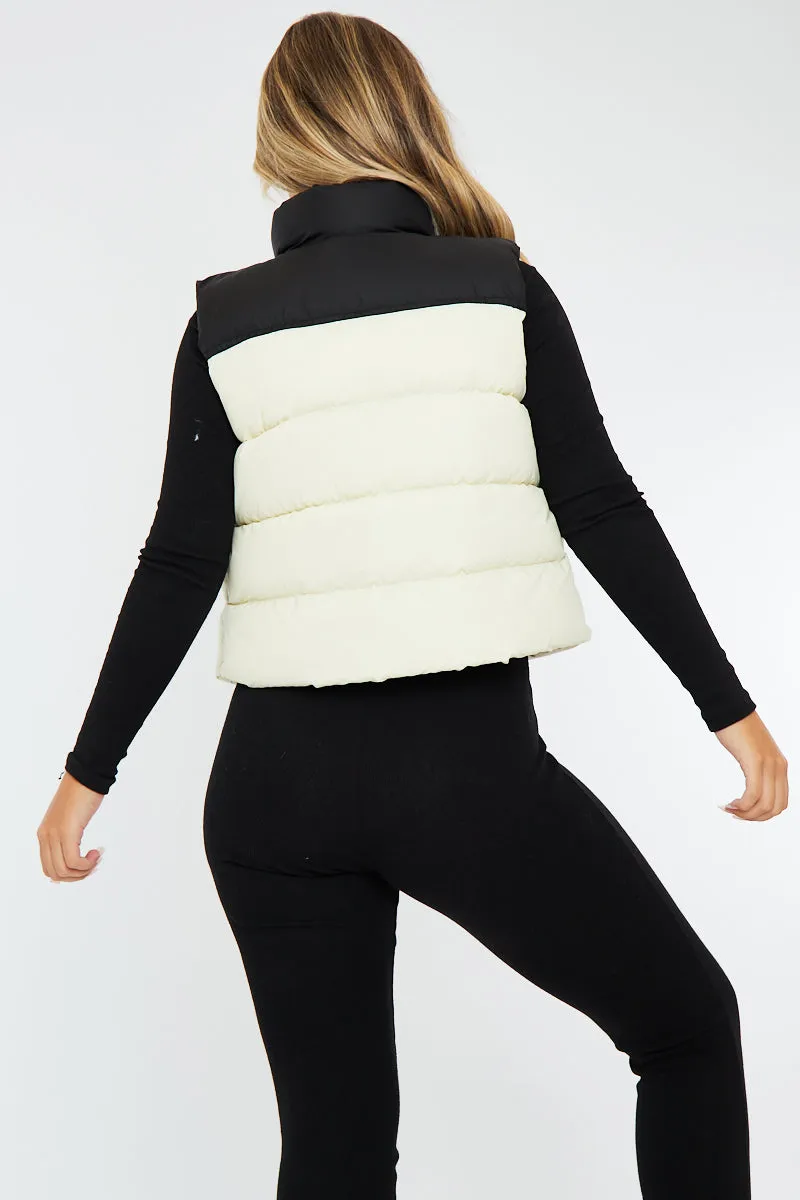 Cream Contrast Front Puffer Gilet - Mikenzie