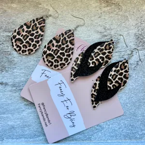 Leopard Faux Leather Teardrop Ear Bling Two Styles Available