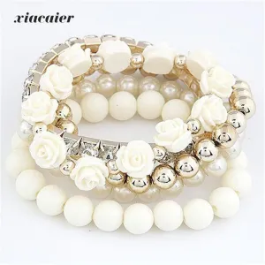 Xiacaier Bracelets For Women Sweet Flower Multilayer Beads Stretch Charm Bracelet Bangle Set Jewelry Costume jewelery Party Gift